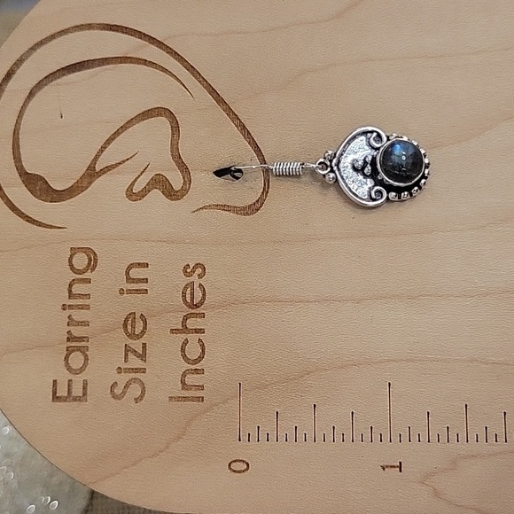 🔥LAST PAIR🔥 NATURAL LABRADORITE DAINTY DROP EARRINGS, S925 - Picture 5 of 6